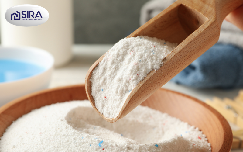 Sử dụng bột giặt để tẩy vết sơn tường trên quần áo
